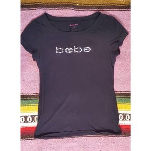 Y2K Style BEBE Rhinestone Black Shirt Made in USA Size Small